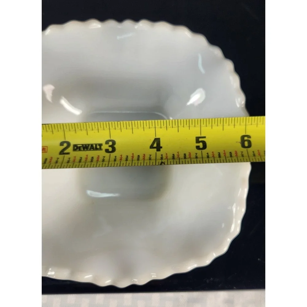 Vintage White Milk Glass Diamond Point Ruffled Edge Bowl Candy Dish Serving Dish